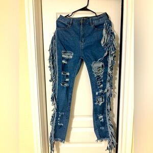 American Bazi Fringe Distressed Denim Women’s Jeans - Size: M - Festival Western